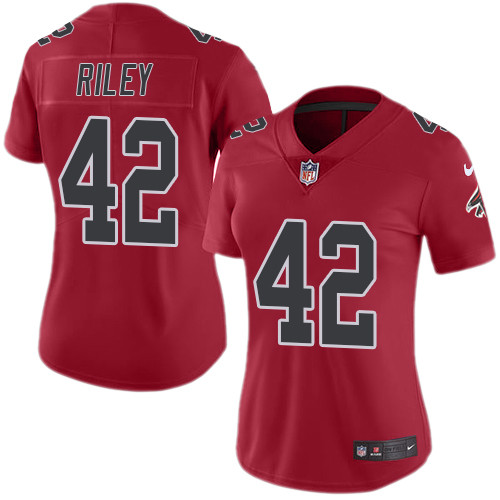 Nike Falcons #42 Duke Riley Red Women's Stitched NFL Limited Rush Jersey - Click Image to Close